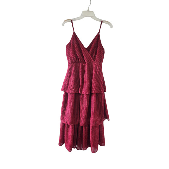 Lulu's Wine Red Striped Tiered Midi Dress Small Sleeveless - Picture 8 of 8